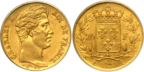 20 Francs or 1830 A tranche en relief 