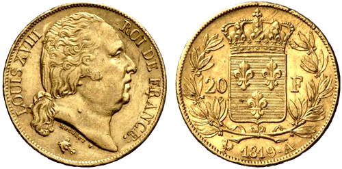 20 Francs or 1820 var sans tete de cheval