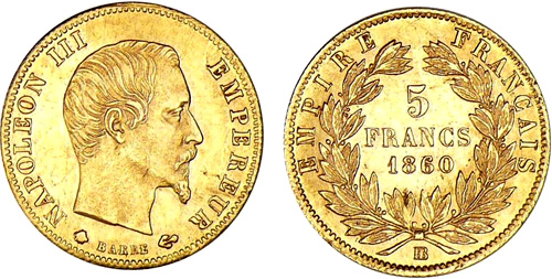 5 Francs or 1860 Napoleon III grand module